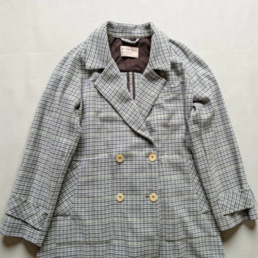 Free People Double Breasted Liberty Plaid Wool Blend Duster Coat Sz S NWOT
